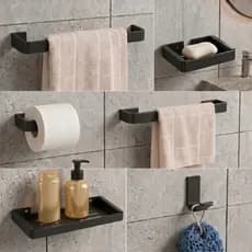 Kit Acessórios Para Banheiro Lavabo Preto Fosco 6 Peças Luxo