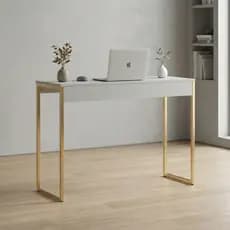Mesa Escrivaninha Branco Dourada Moderna 90x45x75 cm Home Office Notebook Quarto Computador Estudo
