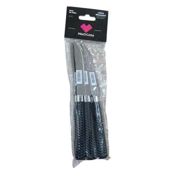 Kit 6 Faca de Mesa Inox Linha Gramado - Preta