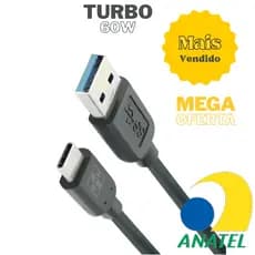 Cabo 60w TIPOC USB pra carregador | PRETO | Homologado Anatel | iPhone 15 15 17 Motorola e Samsung