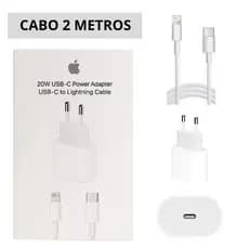 CARREGADOR 20W COMPATIVEL COM IPHONE X XR 11 12 13 14 BRANCO + CABO 2 METROS PD LIGHTNING {ORIGINAL}