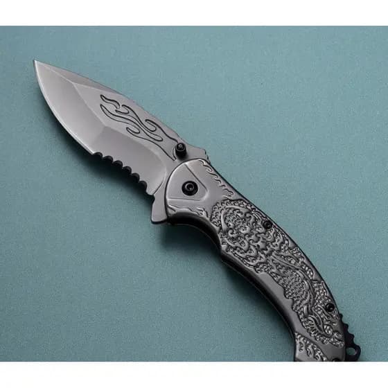 Canivete Dragao Stonewash Semi automatico Alto Relevo