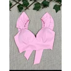 Top cropped de alfaiataria babados con decote V tamanho único veste 38-42
