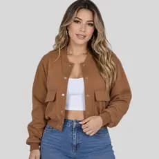 Jaqueta Moletom Feminina Cargo com Bolsos Casual Moda Inverno