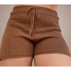 Short Saida De Praia Crochê Regulagem na Cintura Trico tricot Feminino Moda Praia