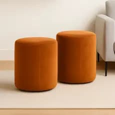 Kit com 2 Puff Narciso Cilindro Live Banqueta Multiuso Para Sala e Quarto Pés Antiderrapantes Veludo Premium - Terracota
