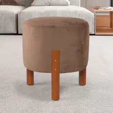 Puff Zeus Banqueta Multiuso Para Sala Pés Palito Banquinho Redondo Tecido em Linho / Suede - 7 Cores