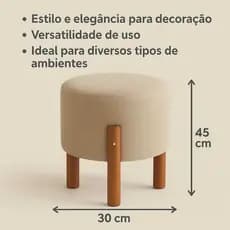 Kit 2 Puff Zeus Banqueta Multiuso Para Sala Pés Palito Banquinho Redondo Tecido em Linho Bege e Linho Cinza