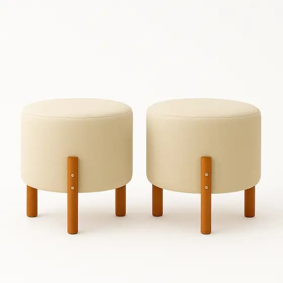 Kit 2 Puff Zeus Banqueta Multiuso Para Sala Pés Palito Banquinho Redondo Tecido em Linho / Suede - 7 Cores