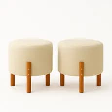 Kit 2 Puff Zeus Banqueta Multiuso Para Sala Pés Palito Banquinho Redondo Tecido em Linho / Suede - 7 Cores