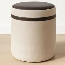 Puff Aconchego Cilindro Live Banqueta Multiuso Para Sala e Quarto Pés Antiderrapantes Linho Premium Bege / Marrom