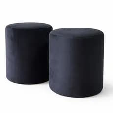 Kit com 2 Puff Narciso Cilindro Live Banqueta Multiuso Para Sala e Quarto Pés Antiderrapantes Veludo Premium - Preto