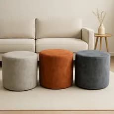 Puff Redondo Aura Home Suede -  Multiuso Para Sala e Quarto Pés Antiderrapantes - Nas cores Cinza, Bege e Terraccota