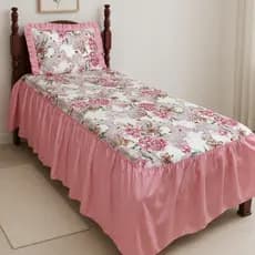 Colcha para cama de Solteiro Lorena 2 Peças De Sarja estampado Com Babado 2,60m x 1.90m