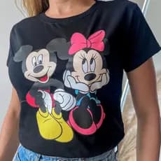 Camiseta Feminina Hello Kitty Camisa Algodão Ocasional T-shirt Stitch Personagens