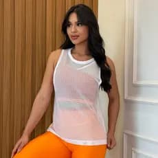 Regata Feminina Transparente de Tule Academia Treino Blusa Arrastão
