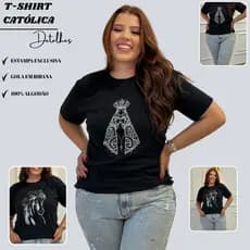 Camiseta Plus Size Filha de Maria Católica Cristã Jesus Mãe de Jesus Nossa Senhora 100% Algodão