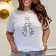 Blusa Feminina Plus Size Católica Gola Redonda Manga Curta 100% Algodão