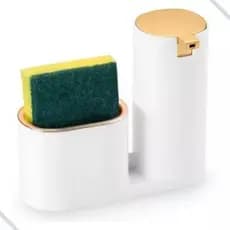 Dispenser Para Detergente E Bucha Porta Detergente Cozinha Pia Branco E Dourado Luxo