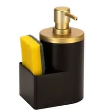 Dispenser Porta Detergente Suporte Detergente Pia Cozinha Detergente Preto e Dourado Fosco 600 Ml