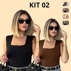 Kit 02 Regatas Feminina Blusinha Decote Quadrado Suplex Básica Lisa Moda Elegante Blogueira diaadia