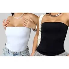 Kit 2 Cropped Tomara Que Caia Tube Top Faixa Duplo Croped Suplex Blogueira Básico Academia Tubinho