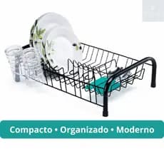 Escorredor de Louça Compacto Preto Organizador de Pia Pratos Copos e Talheres Preto Branco Cromado