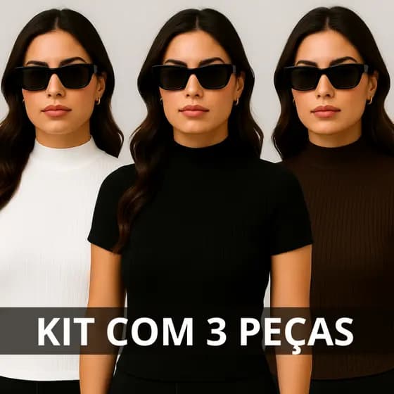 Kit 3 blusinha feminina cropped feminino gola alta canelada blusa feminina