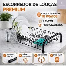 Escorredor de Louça Compacto Preto  Organizador de Pia  Pratos Copos e Talheres