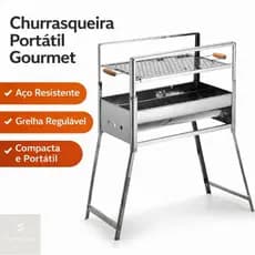 Churrasqueira Portátil a Carvão Gourmet em aço com grelha regulavel casa apartamento