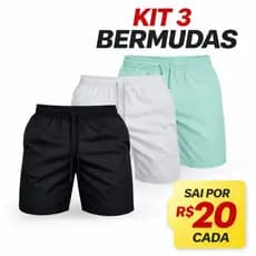 Kit 3 Short Bermuda Masculina Tactel com elastano  Academia Corrida Treino
