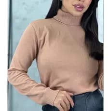 Blusa de Frio Feminina CACHARREL Gola Alta Trico Modal Manga Longa Moda Inverno 2026 trabalho preta.