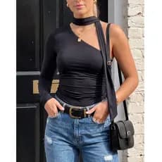 Blusa Feminina Estilosa Blusas Elegantes Roupas Outono inverno social ASSIMÉTRICA CHOKER blusinhas..