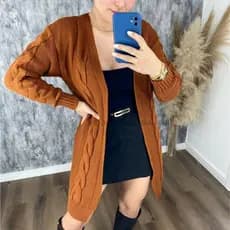 CARDIGAM Feminino de Tricô Manga Longa Trança Sobretudo Inverno Tecido Grosso Casaco Longo Max  Kimo