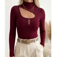 Blusa Feminina Estilosa Social Casual Trabalho BLUSAS RECORTE Elegante Básica Chique Preta Luxo pret
