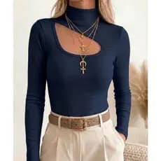 Blusa Feminina Estilosa Social Casual Trabalho BLUSAS RECORTE Elegante Inverno roupas de frio preta.