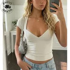 Blusa Feminina Básica Decote Estilosa Manga Curta verão preta gringa Festa Elegante Blusa LIA blusin