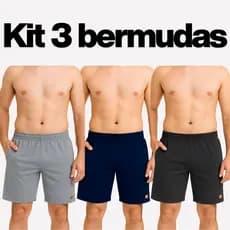 Kit 3 Bermuda Moletom Masculina Com Bolso Elástico Academia e Esporte