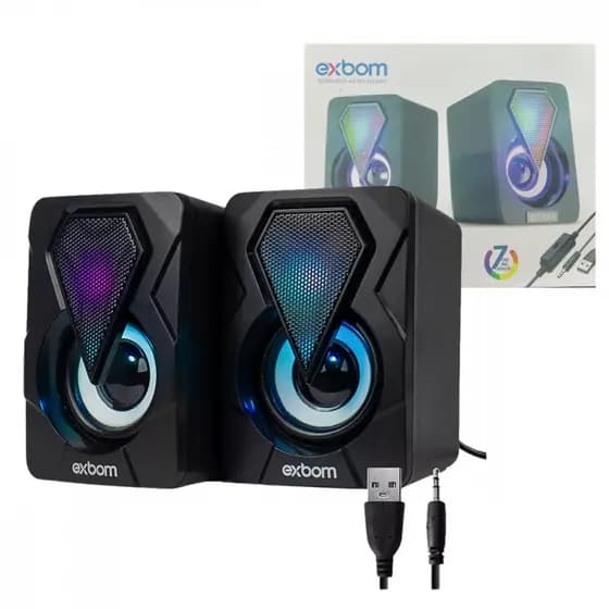 Caixa de Som Alto Falante 2.0 com LED RGB Star Fusion 6W para Computador Notebook Gamer Exbom CS-C20