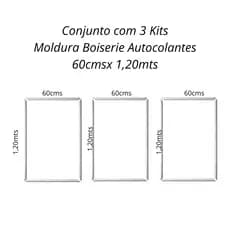 Kit 3 Quadros Molduras Boiserie MDF Autocolantes- 60x1,20