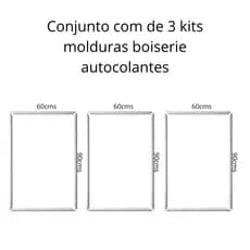 Kit 3 Quadros Moldura Boiserie em MDF Branco Autocolante 90x60