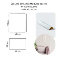 2 Kits Molduras Boiserie MDF Autocolante 90x60(1)+60x30(1)