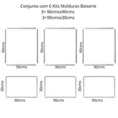 Kit 6 Molduras Boiserie Mdf Autocolantes 90x90(3)+90x30(3) Branco