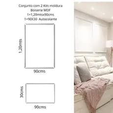 Kit Moldura Boiserie MDF Autocolante Branco 1,20x90(1)+90x30(1)