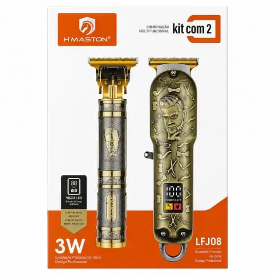 Máquina De Acabamento Cabelo Barba H'maston Lfj08 Metal + Pentes