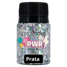 Glitter Gel Glow Power Prata 35g Carnaval - Colormake - ENVIO IMEDIATO FESTA BRILHO CARNAVAL
