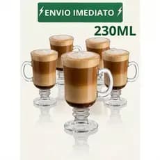 Kit Canecas de Vidro IRISH Cappuccino 230ml (2 a 6 Unidades) Premium com Alça – Resistentes e Elegantes