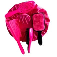Kit Cabelo Perfeito 6 peças: escovas multifuncionais, massageadora relaxante e toca de cetim