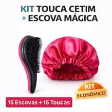 KIT- Com 15 Escovas Mágica +15 Toucas de Cetim - Combo Perfeito Para Cuidados Com Cabelo