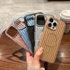 Mala De Luxo Listras Carregamento Sem Fio Capa De Telefone Magnética Para IPhone 13 14 15 16 Pro Max 16 Plus Anti-Queda